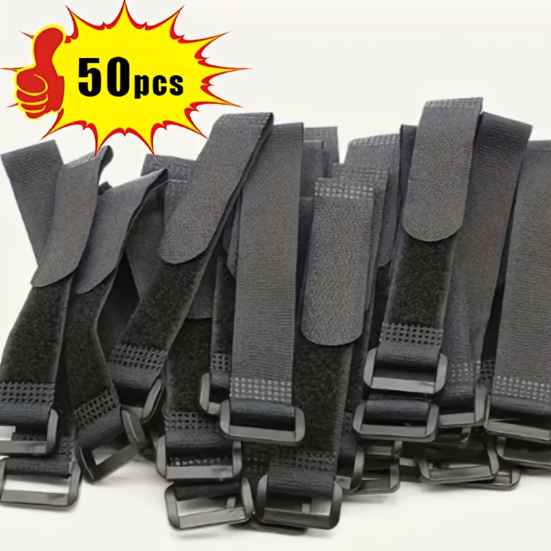50pcs Adjustable Fastening Cable Straps & Ties Set - Reusable, Multi-Purpose Cord Organizers for Home & Office, Keeps Cords Neat and Tidy, Durable Fabric with Metal Buckles, Ideal for Electronics and Accessories, Cord Organizer|Adjustable Strap|Durable Fa