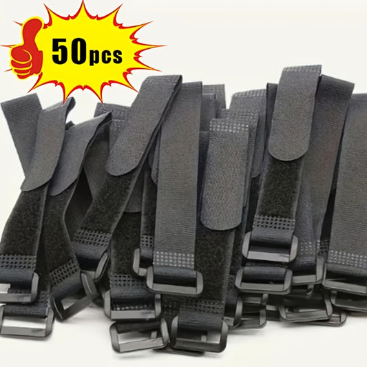 50pcs Adjustable Fastening Cable Straps & Ties Set - Reusable, Multi-Purpose Cord Organizers for Home & Office, Keeps Cords Neat and Tidy, Durable Fabric with Metal Buckles, Ideal for Electronics and Accessories, Cord Organizer|Adjustable Strap|Durable Fa