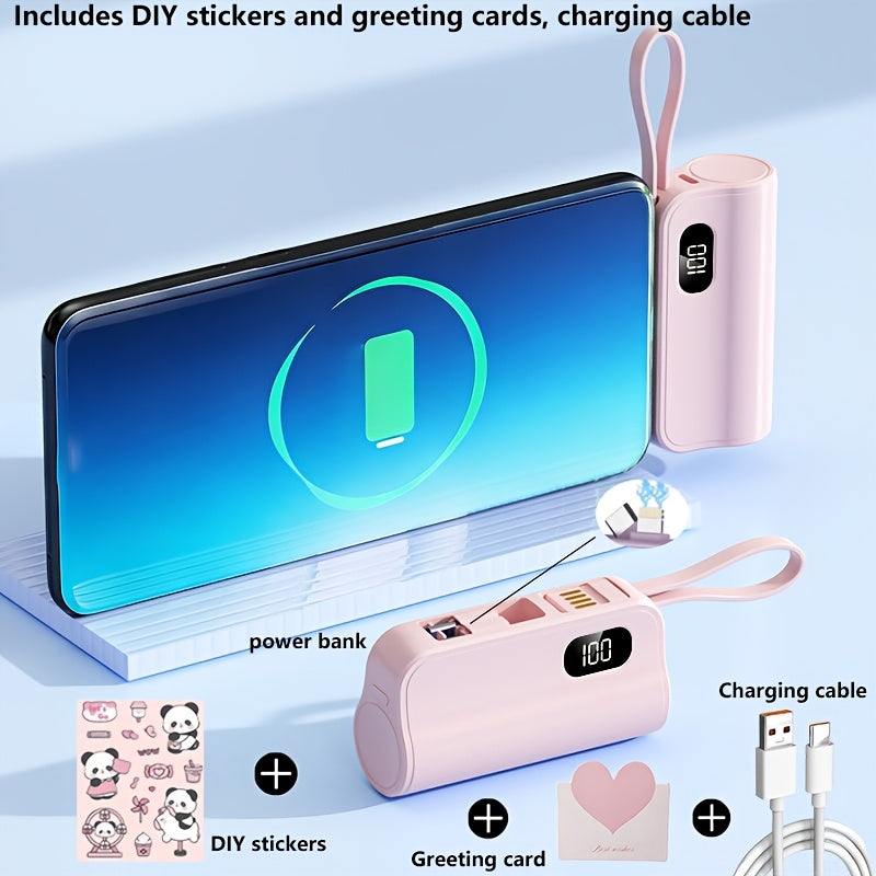 2026 New Model, 3-in-1 Mini Power Bank 6000mAh Mobile Power, Built-in USB-C And For IPhone Dual Charging Plugs 22.5w Fast Charging, LCD Display, With Phone Stand And USB Charging Cable, Compatible With Various Phones And Other Electronic Devices
