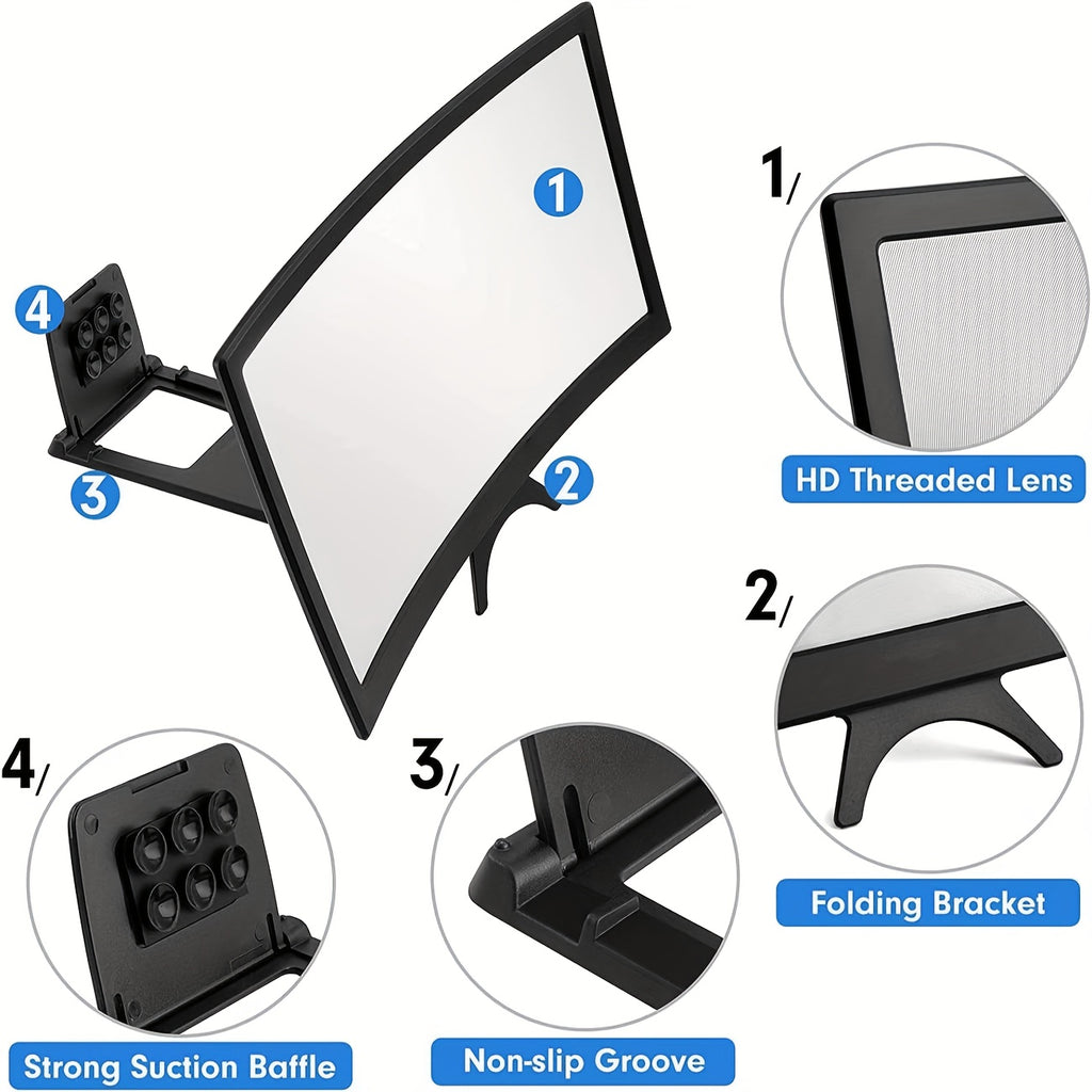 [HD Curved Magnifier] 16-Inch HD Curved Phone Magnifier Featuring a Foldable Stand, a Contrast Ratio of 3000:1, And a Wide Viewing Angle of 1080 Degrees. It Is Ergonomically Designed for Watching Movies, Gaming, And Video Calls