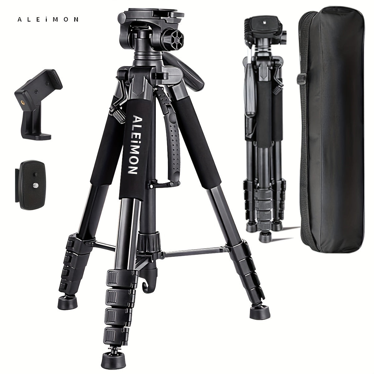 ALEiMON 74in/188cm Heavy-Duty Aluminum Tripod Stand for DSLR Cameras & Phones - 14lb Capacity, Adjustable Height, 3-Section Design with Tote Bag (Red)