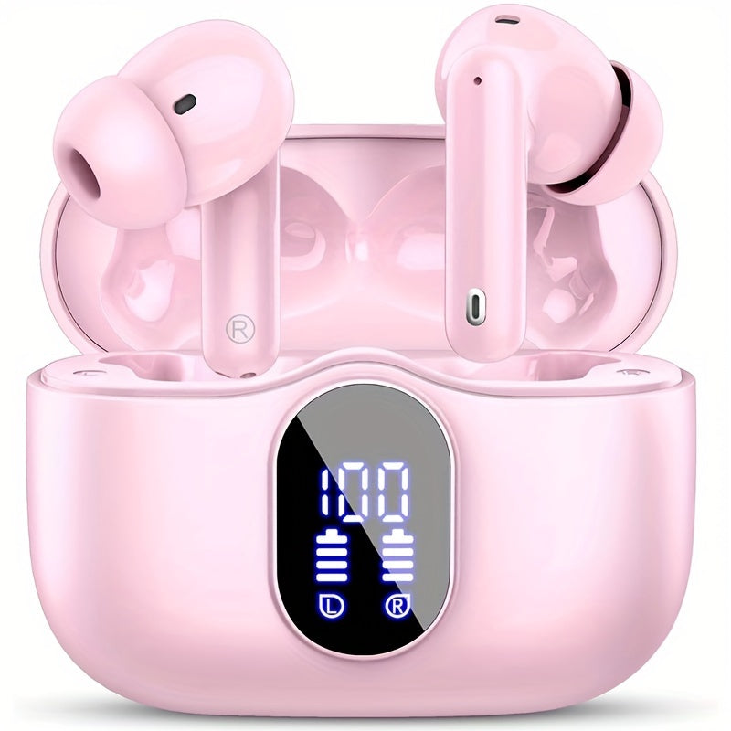 Wireless Earphones, Wireless 5.3 Earphones with Bass Stereo Sound, Earphones with Noise Cancelling Microphone And LED Display Screen, In Ear Earphones, 40 Hours Of Playback Time, Suitable for Laptops, Tablets, Mobile Phones, And Sports Exercise
