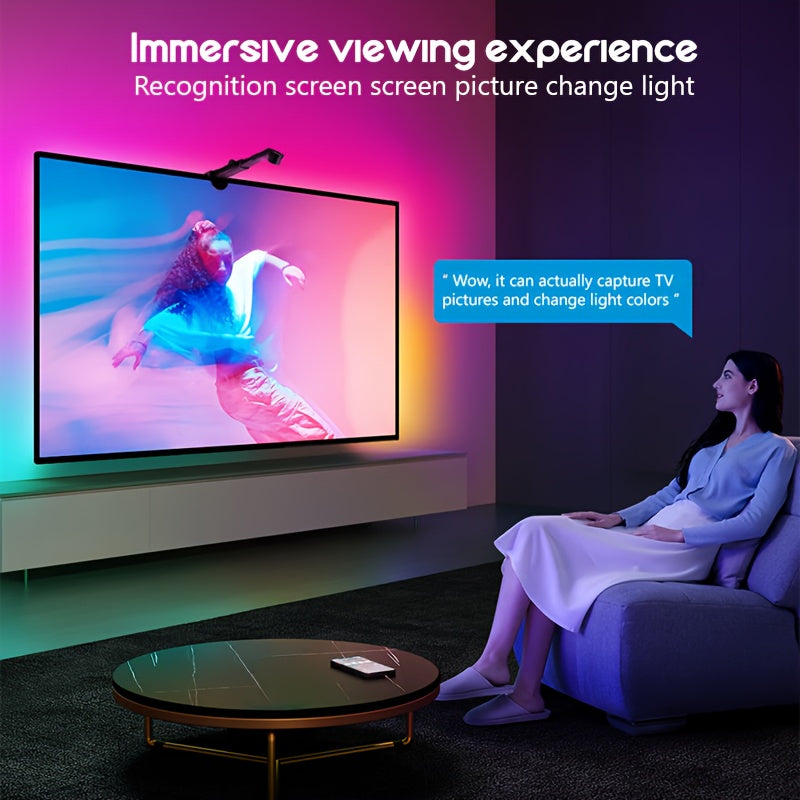5ft Smart TV LED Backlight with Camera - RGB Color Changing Lights, Sync RGBW Strip, USB-Powered (with Button Battery), Compatible with Smart TVs for Home Theater, Gaming, Video Calls - Ambient Lighting Effects, LED Light for Tv