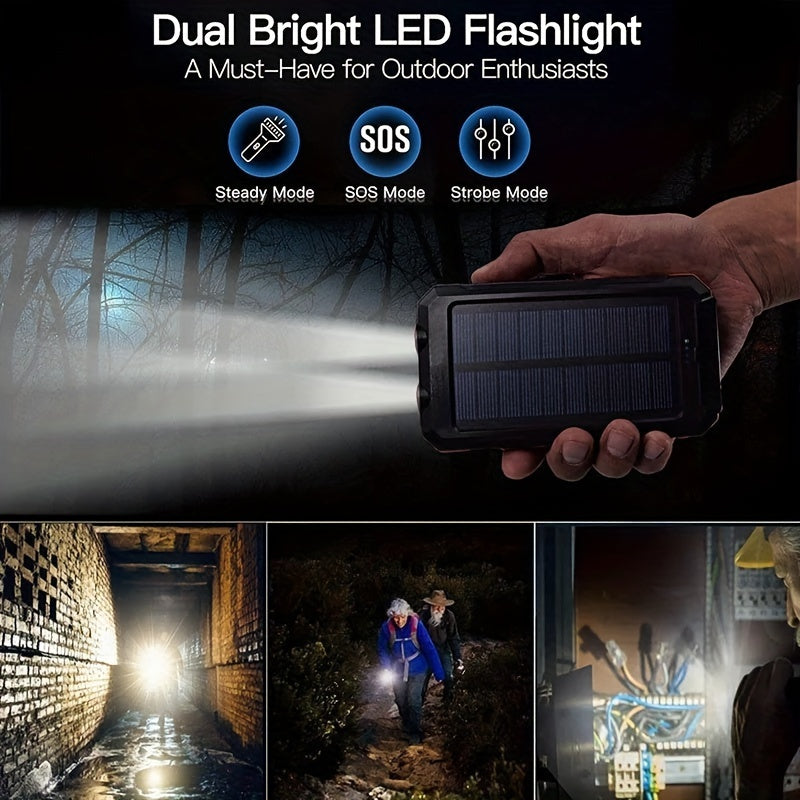20000Mah USB Portable Charger Solar Power Bank, Dual 5V USB Port Output for All Mobile Devices Built-In Flashlight with Compass for Outdoor Camping Emergency Use, Power Bank Portable Portable Power Bank Solar Power Bank Battery Power Bank