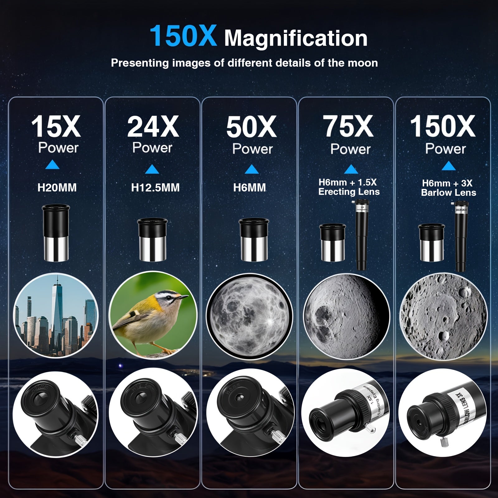 150X Telescope, 70mm Aperture Telescope For Adults High Power, Portable Monocular Telescope With Tripod Phone Holder, Eyepiece, Barlow Lens, Perfect Telescope For Nature Viewing, Education, Ideal Gifts For Lovers And Family Members