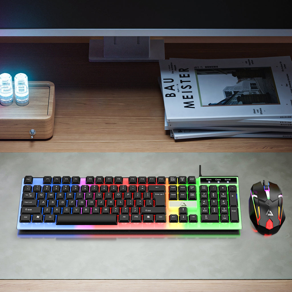 Computer Desktop Gaming Keyboard and Mouse Set Wired USB Keyboard and Mouse Combo with Backlight for PC