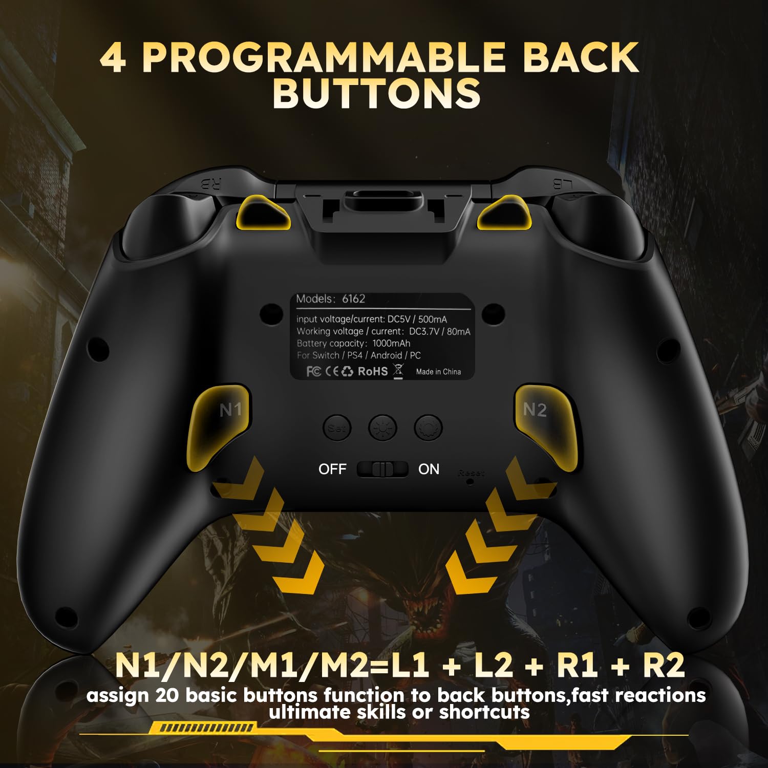 Interactive Wireless Gaming Controller with Touchscreen Compatible with Pc/Ps4/Switch/Android/Ios Devices Features 4 Programmable Buttons with Rapid-Fire Functionality Equipped with a Six-Axis Gyroscope And Dual Vibration Feedback, RGB Lighting