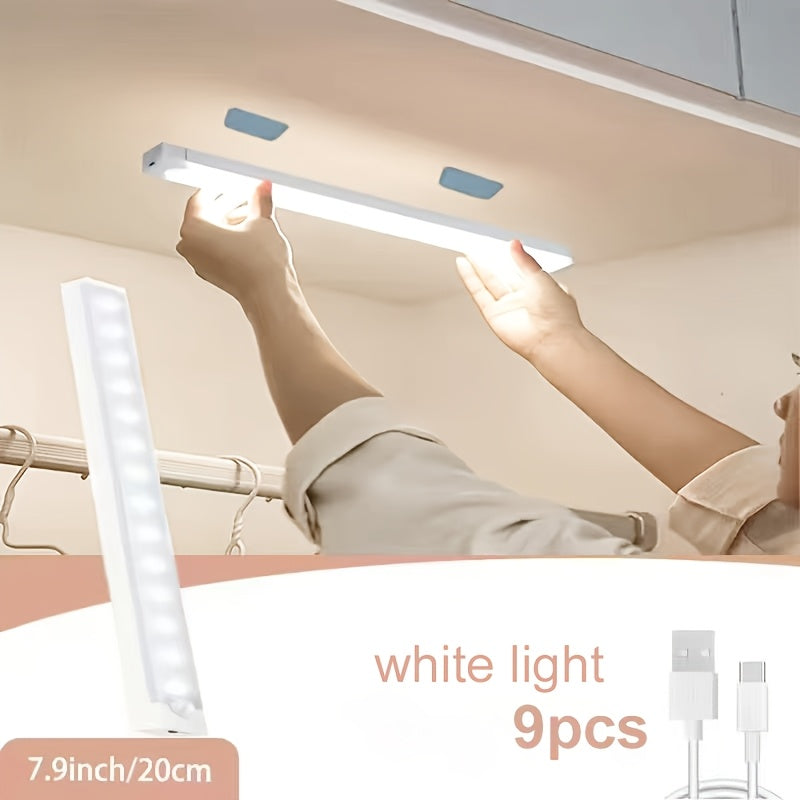 12/9/6pcs LED Motion Sensor Smart Cabinet Lights, USB Rechargeable, 3 Adjustable Modes, Wireless Night Light for Bedroom, Staircase, Kitchen, Intelligent Offices Piano Room & Dance Studio, Bedside Reading Lights, Lights for Cabinets