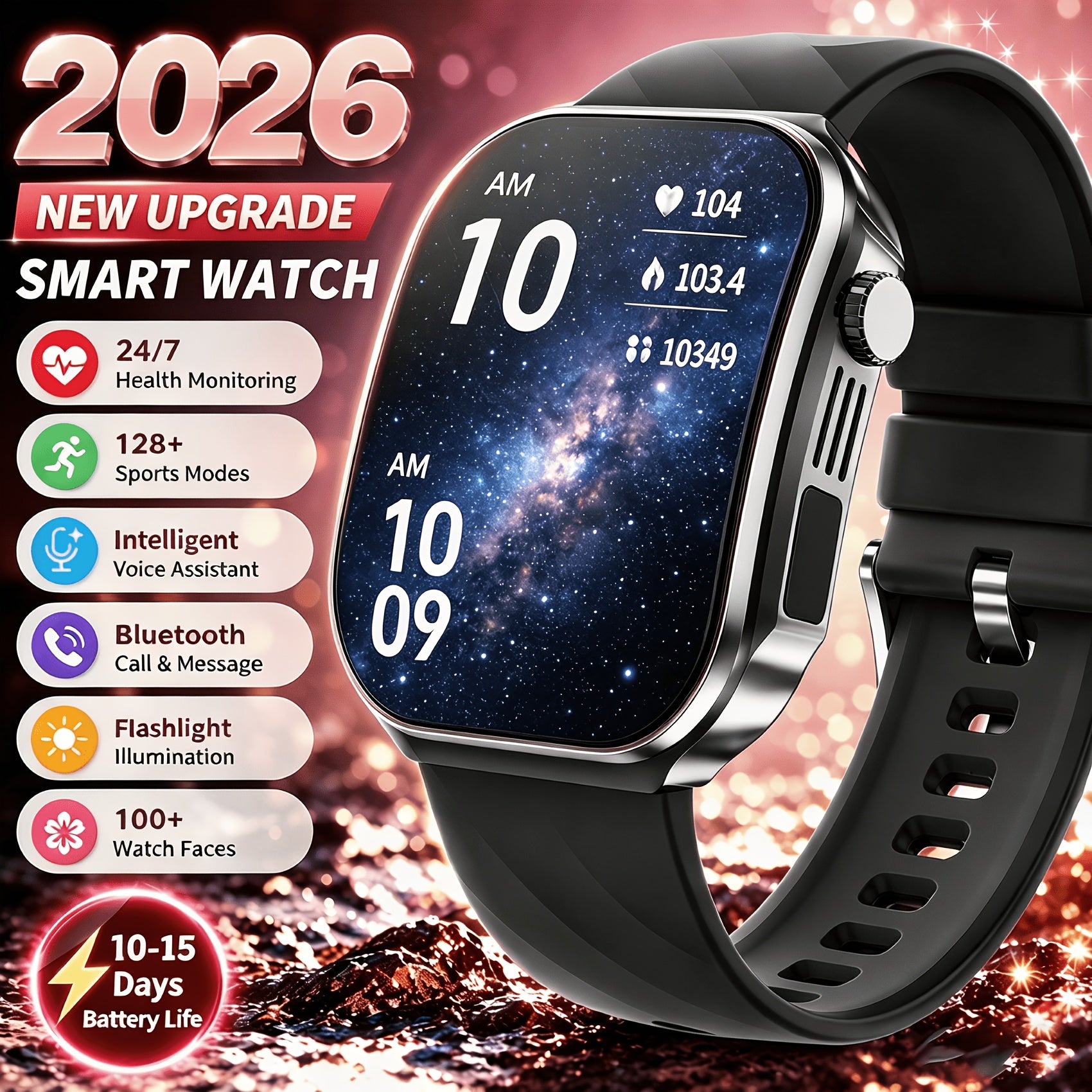 Smart Watches for Women, 1.85" Full Touch Curved Screen Smart Bracelet with Answer/Make Call, Message Reminder, Multiple Sports Modes, Camera Control/Music, Compatible with Android And Iphone, Fitness Watch for Men/Women - Friend Gift, Birthday Gift