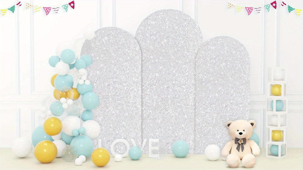 3pcs 6ft 6.6ft 7.2ft Wedding Arch Cover Sequins Arch Cover Metallic Arch Stand Cover Spandex Arch Backdrop Cover Payette Glitter Arch Cover for Birthday Party Wedding Decoration