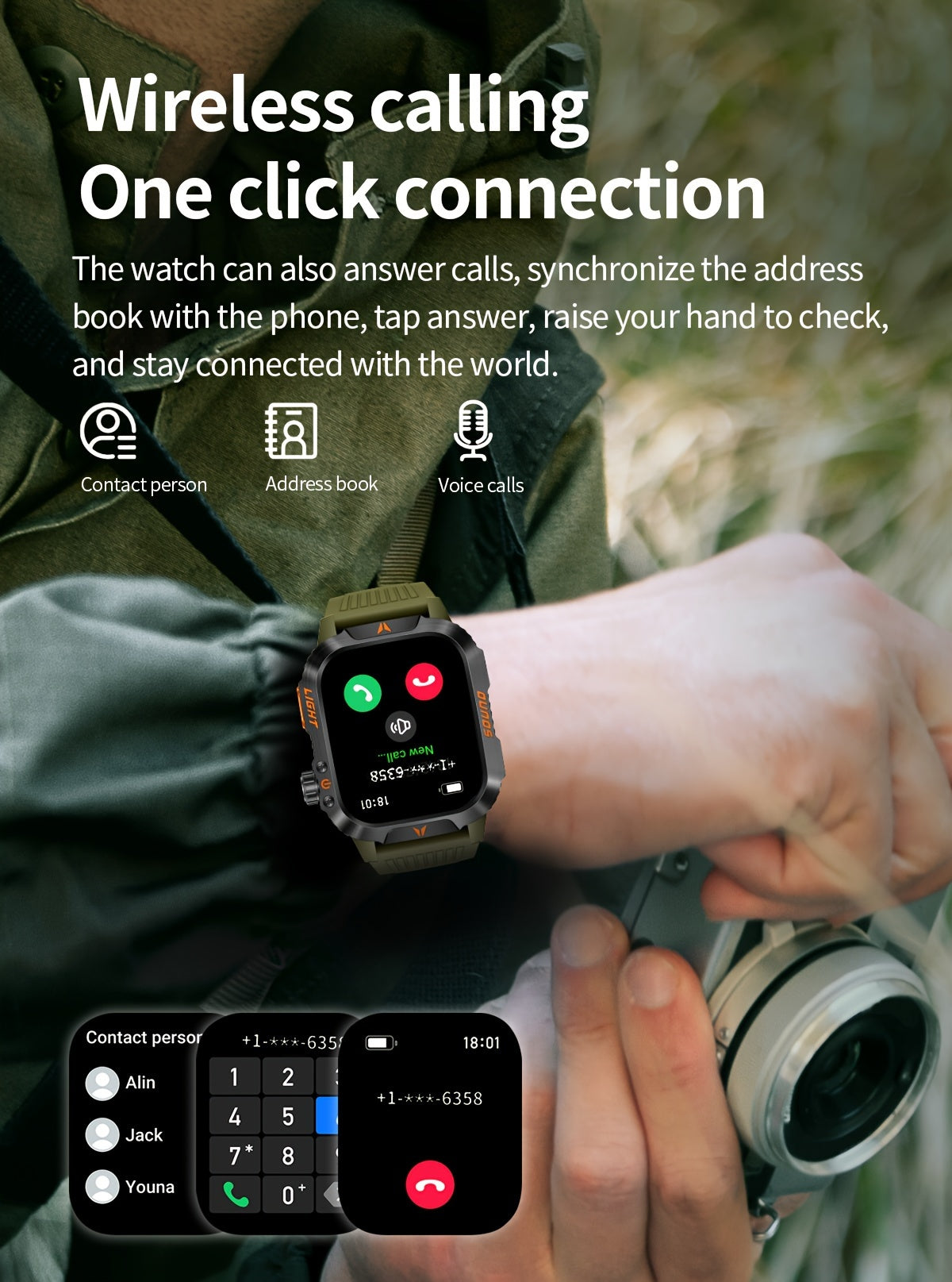 2.01 Inch HD Large Screen Smart Watch Wireless Call Fitness Tracker Calorie Counter Pedometer Deep LED Light Outdoor Compass Compatible with Android/Apple Phones Large Battery Long Standby Couple Men Women Gift Watch