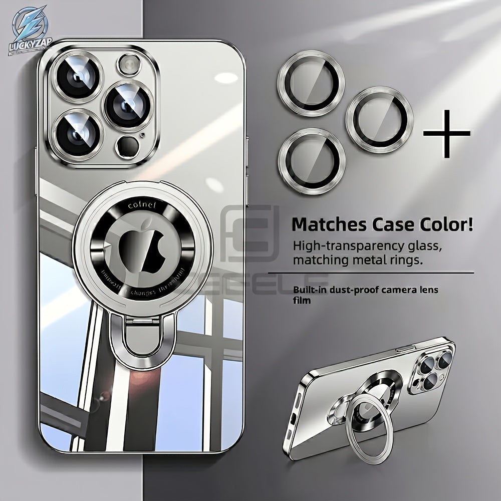 [Magnetic Phone Case] Phone Case: Magnetic Phone Case With U-Shield Stand For IPhone 17/17 Air/17 Pro/17 Pro Max/16/15/14/13/12/11 Plus/Pro/Pro Max, Electroplated PC Full Coverage Shockproof Protective Case, Transparent Back Design, Lens Protector Include