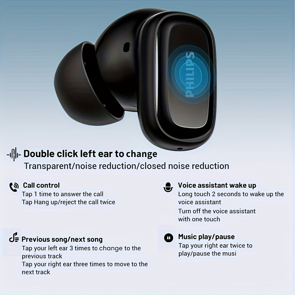 Philips TAT2569 Wireless Headphones with Touch Control & Charging - Noise Cancelling, Fast Charging, 5H Playtime, Battery, USB-C Charging, Compatible with for IOS & for Android