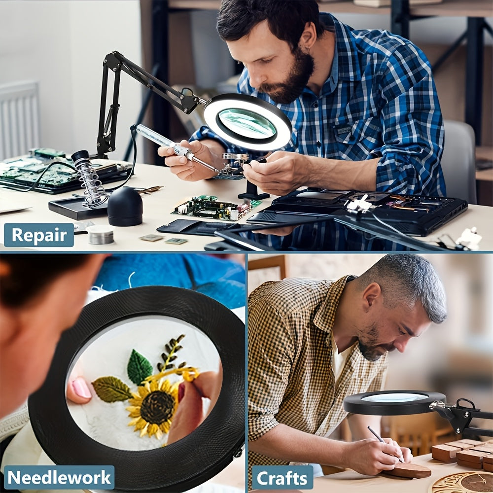 2025 NEWS-1pc 15X Magnification LED Table Lamp, Desk Lamp LED Reading Light With Clip And Flexible Arm, USB-powered, Energy-efficient, And Easy To Assemble, For Reading, Manicure, Eyelashes, Grooming, Sewing, Inspections, And Precision Work