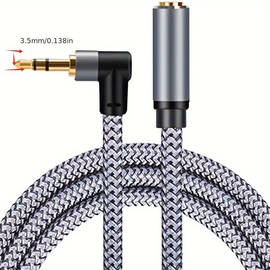 [Premium Audio Cable] Durable Nylon Braided Premium 3.5mm Male to Female Audio Cable | Right-Angle Connectors, Cat5e Composite Cable for Lossless Sound - Compatible with Smartphones, Speakers, Car Sound Systems