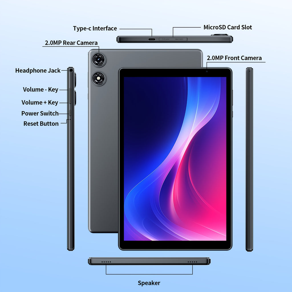 [Android 2-in-1 Tablet] Android 2-in-1 Tablet, 10. 1-inch, Running the Latest Android 15 System, 32GB Storage Expandable up to 1TB, 8GB RAM with 3GB+5GB Expandable Memory, Available with Keyboard, Protective Case, Mouse, and Stylus Pen, 6000mAh Battery, D