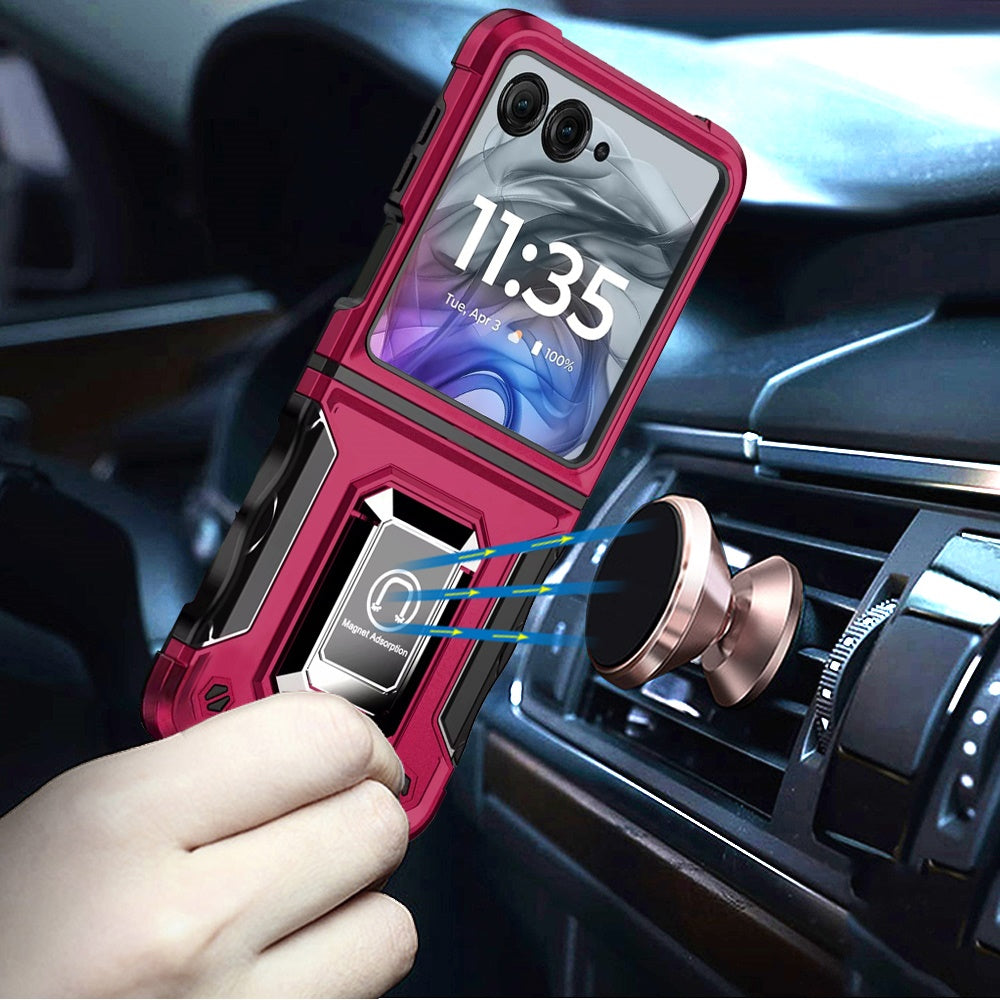 For Motorola Razr 2024 Phone Case, Defender Metal Magnetic Ring Stand Hybrid Cover