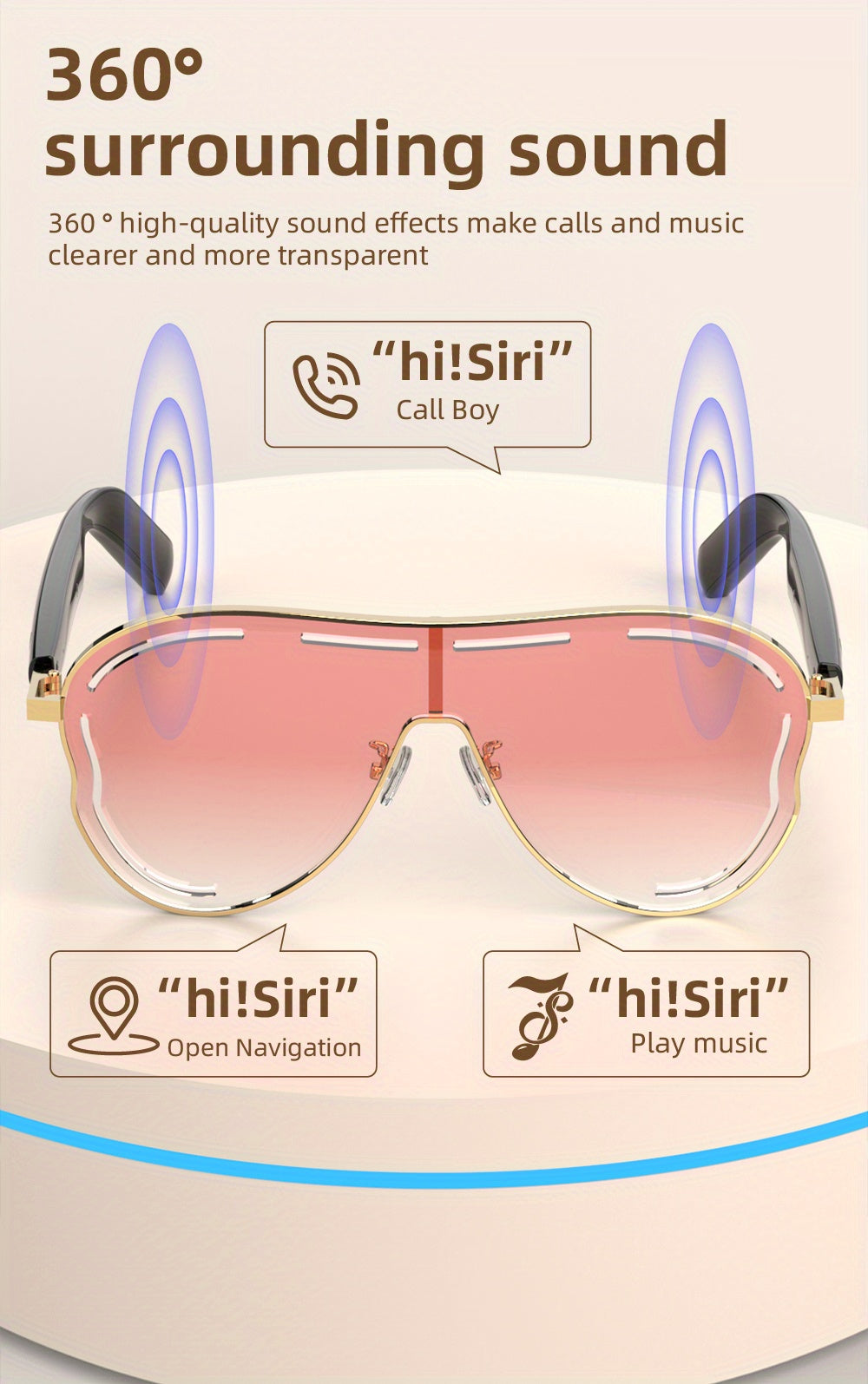 New Smart Audio Glasses with Stereo Sound Quality, Touch Control Adjustment, Clear Call Quality, Intelligent Noise Reduction, Type-c Charging, Rechargeable Battery, Ultra-long Standby Time, Fashionable And Stylish, Suitable for Travel