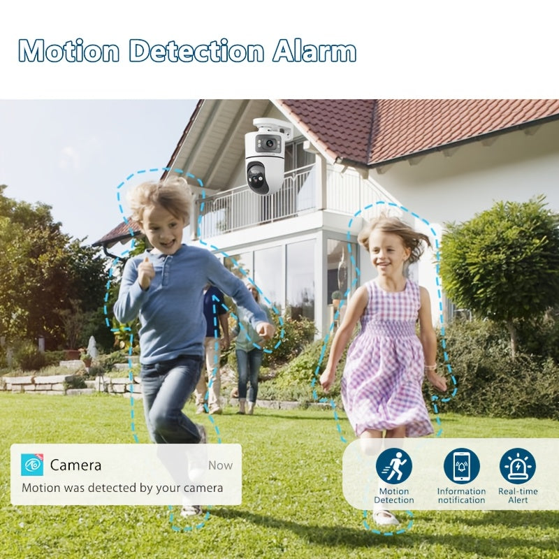 IP66 Dual Lens Wireless IP Camera, PTZ Outdoor Security Cam with 2.4G WiFi, Dual Screen, Auto Tracking, Night Vision, Two-way Audio, Motion Detection for Home Street Safety And Monitor