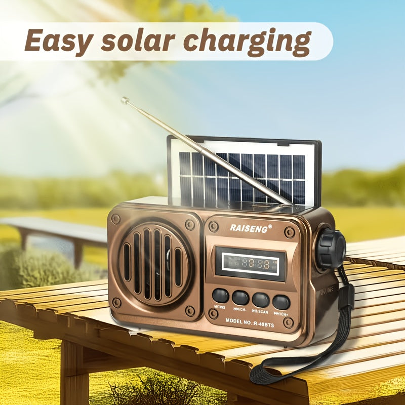 FM Portable Radio, Multi-Functional Radio (R-49BTS), Retro Wireless Wireless Speaker with Solar Panel, Supports USB/TF Card Playback, Digital Radio with Loud Volume, Suitable for Indoor/Outdoor Travel Or Emergency, 250Th Independence Day Gifts