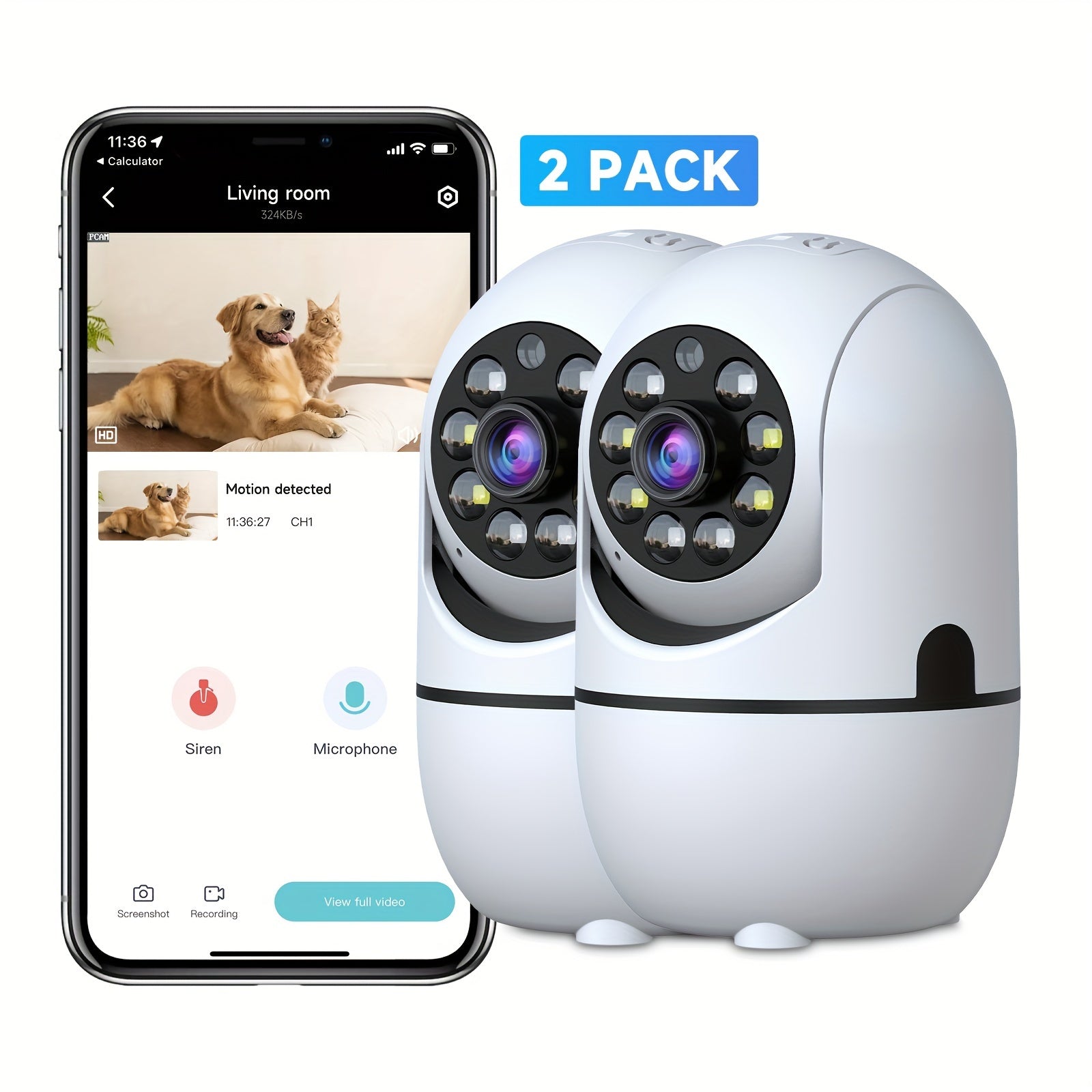 2 Indoor Cameras, Home Security, 355° Rotation, Suitable for Child and Pet Monitoring, Motion Detection, Full-Color Night Vision, Two-Way Audio, 2.4G/5G WiFi, Cloud Storage and Up to 256GB TF Card Recording, Alexa Support, The Perfect Gift