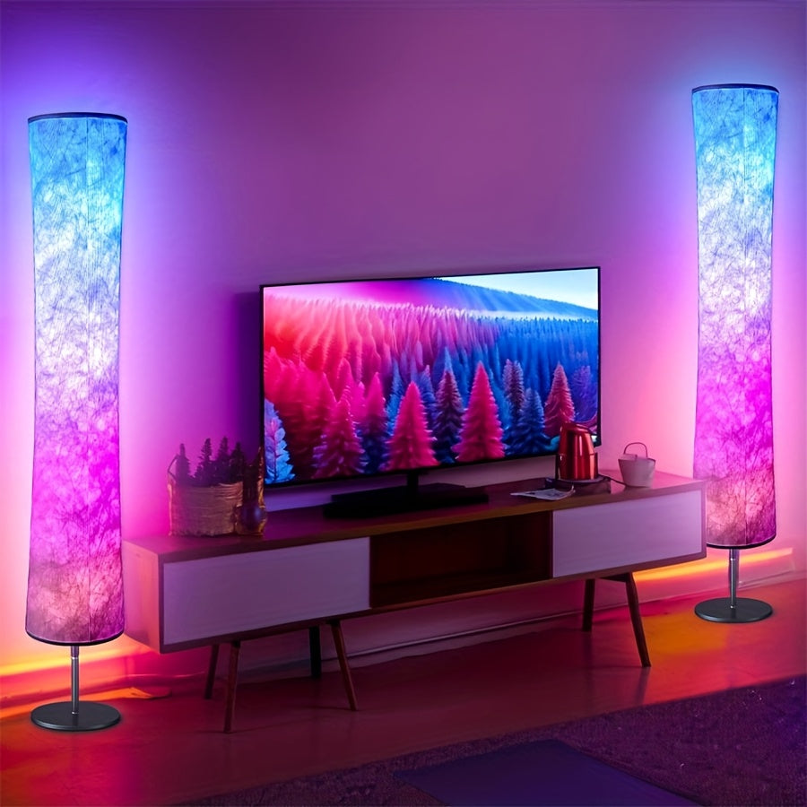 1/2pcs Led Smart Floor Lamp, E-Sport Room Lamp, with 16 Million Colors And Scene Modes, Music Sync And White Fabric Shade, Smart Floor Lamp, Standing Lamp for Living/Game Room Bedroom, with App/Remote Control