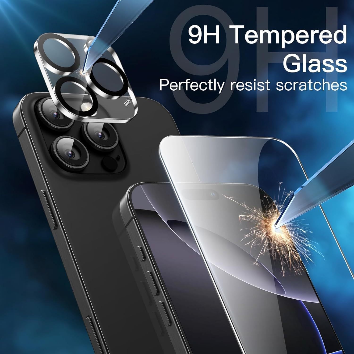 8 Pcs/set Tempered Glass Screen Camera Lens Protector For iPhone 17 16 15 14 13 12 11 Pro Max with 4 Pcs Screen Protector & 4 Pcs Camera Lens Protector