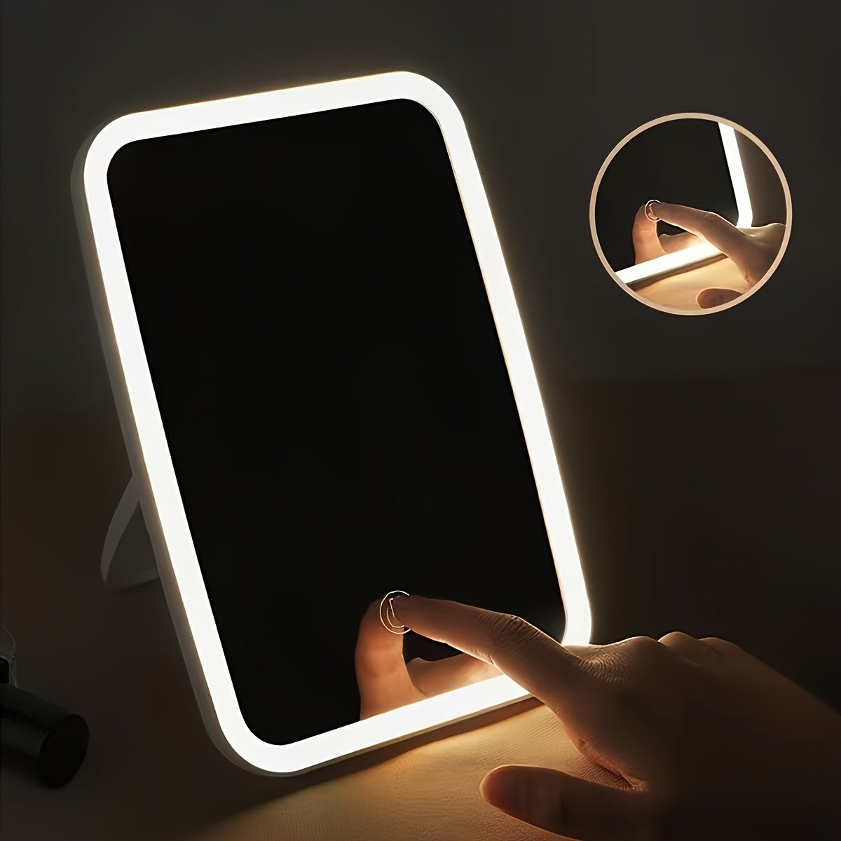 LED Makeup Mirror with Touch Sensor, Pocket Mirror, Travel Vanity Mirror in 3 Lighting Modes - White, Daylight and Warm Light, Adjustable Brightness, Portable Folding Desktop Cosmetic Mirror with USB Charging, Compact for Travel, Beauty Companion, Gift fo