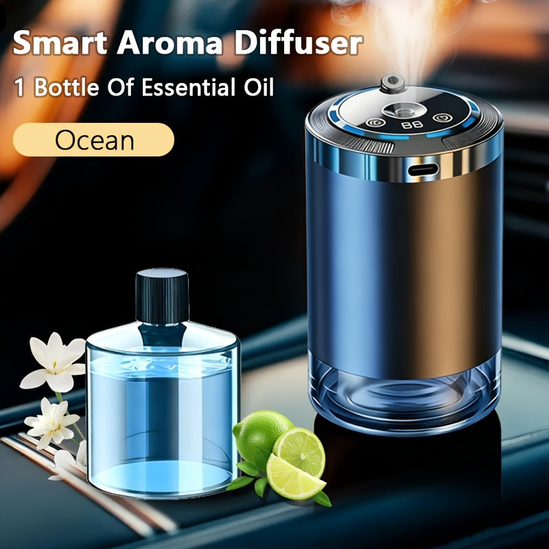 [Car Aroma Diffuser] Smart Car Aroma Diffuser - Comes With 1/3 Bottles Of 50ml Ocean-Scented Essential Oils, Car Air Freshener, Car Aroma Diffuser, Humidifier, Starry Sky Projection, And Ambient Light. Essential Oil Diffuser, The Essential Oil Diffuser Fe