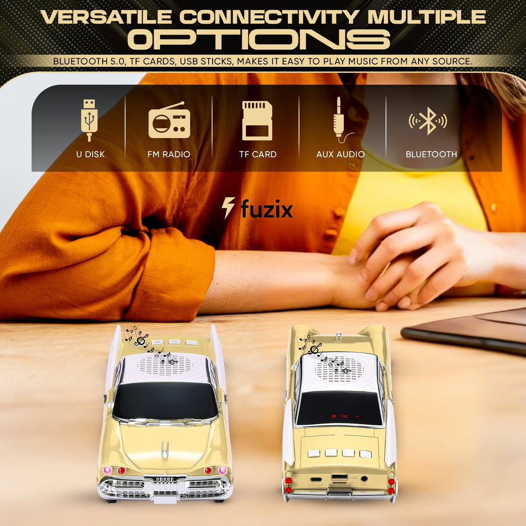 Fuzix WS-1965 Car Bluetooth Portable Speaker, Retro Car-Style Wireless Stereo Speaker with LED Headlights and Taillights, AUX/USB/TF/FM Radio Playback, Rechargeable Battery, High-Power Clear Sound, Multiple Playback Modes, Perfect Festival Gift, Ideal for