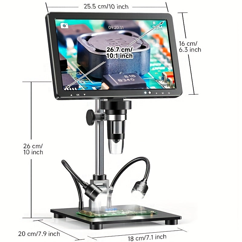 10.1-Inch Digital Microscope, 2000X Coin Microscope with IPS Screen, 20Mp Electronic Soldering Microscope, Comes with 10.4-Inch Extended Stand, Can Be Viewed on Computer, a Gift for Men on Holidays