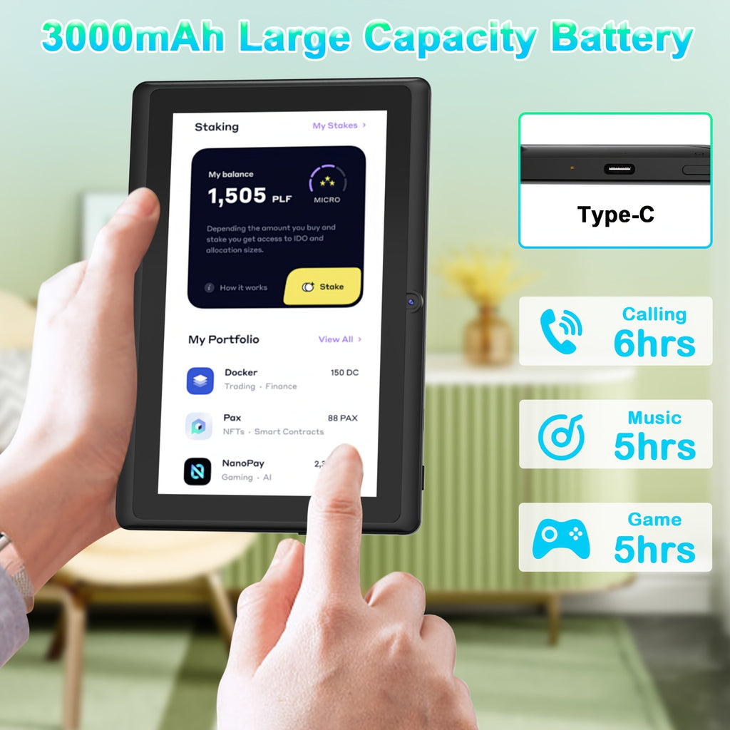 [Android 14 Tablet] PEICHENG 7-Inch, Android 14/12, CPU- A133/4GB(2GB+2GB)RAM/32GB ROM, Tablet Computer, 1024X600 High-Definition IPS Screen, 3000Mah Battery, Dual Cameras 2MP Front And 5MP Rear, 2.4G Wifi, Type C Interface, Supporting Reading, Tablet, Pa