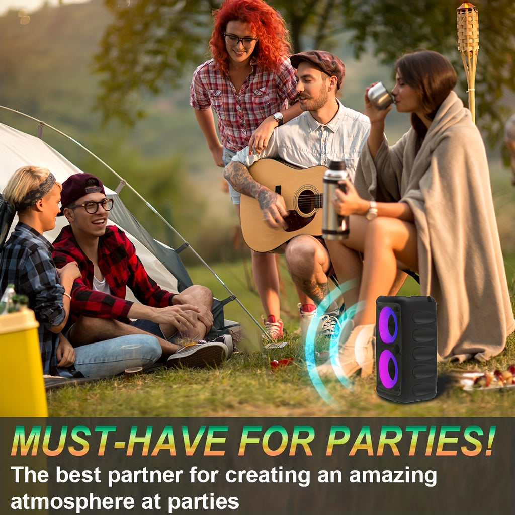 HY-3317 Wireless Portable Subwoofer Speaker High-Quality Stereo Speaker with Microphone Speaker with LED Colorful Ambient Lights Perfect for Birthday Parties/Outdoor Camping