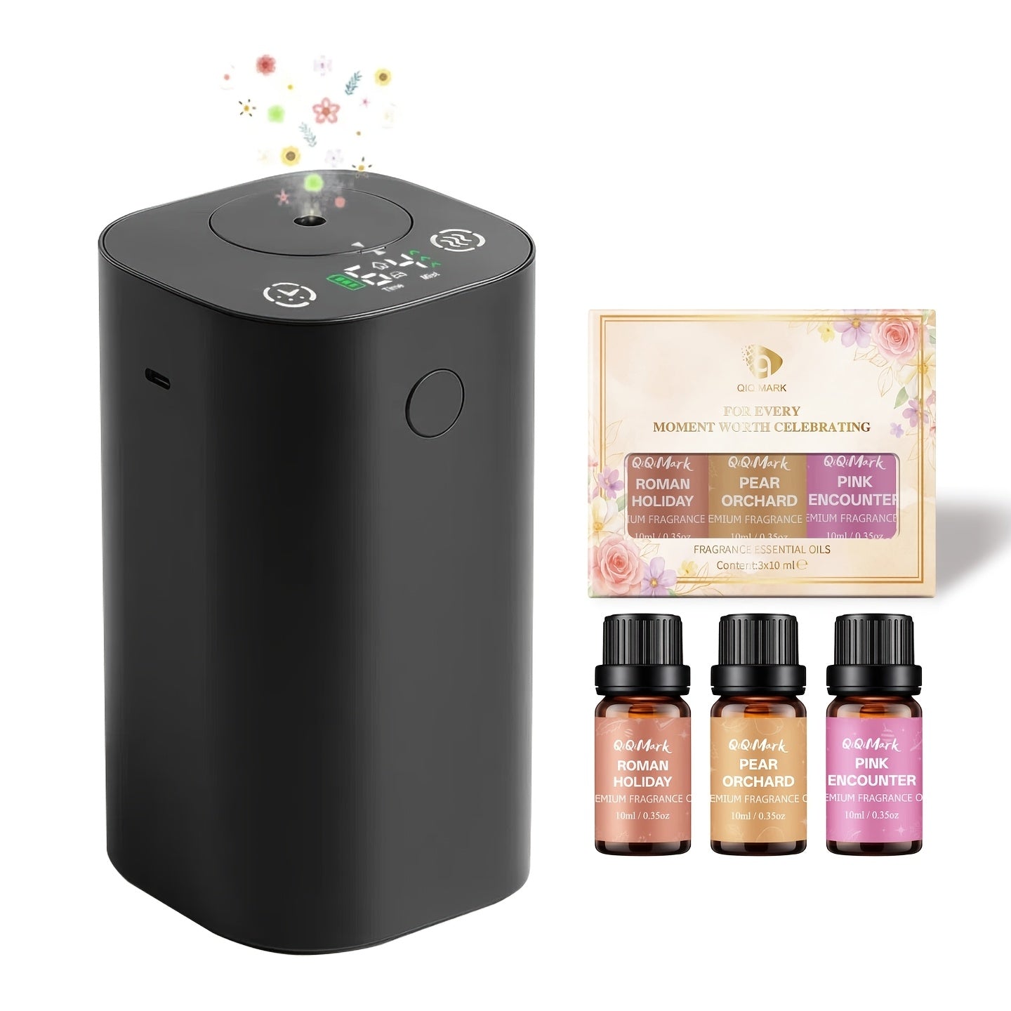 Waterless Diffuser for Essential Oil, Aromatherapy Diffusers for Home Nebulizer Air Freshener Diffuser Mini Scent Machine Battery Operated 4 Mist Level 1/2/3/4/6H Timers Auto-off for Car Bedroom Hotel