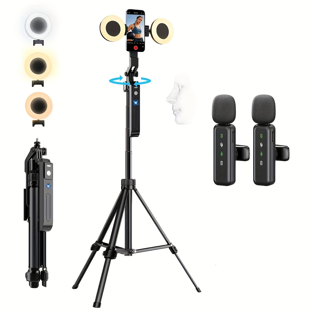 Vlogging Kit for Phone, 70.9" Auto Face Tracking Tripod for Phone with Light, Microphone, Content Creator Essentials Starter Kit for TikTok/YouTube