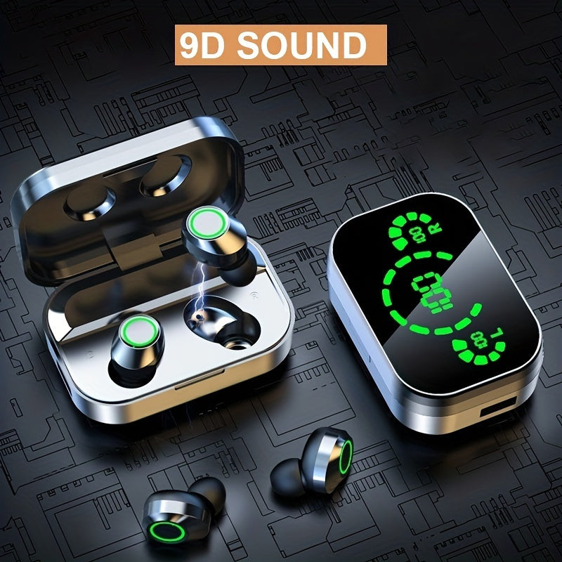 Wireless Earbuds with Digital Display, BT 5.4, HiFi HD Stereo & Noise Cancelling for Calls, USB-C Charging, App & Volume Control, Anime Design, Durable Plastic - Comfort Fit for Adults, Fashion Mirror Design, Communication Enhancement, Gift Idea