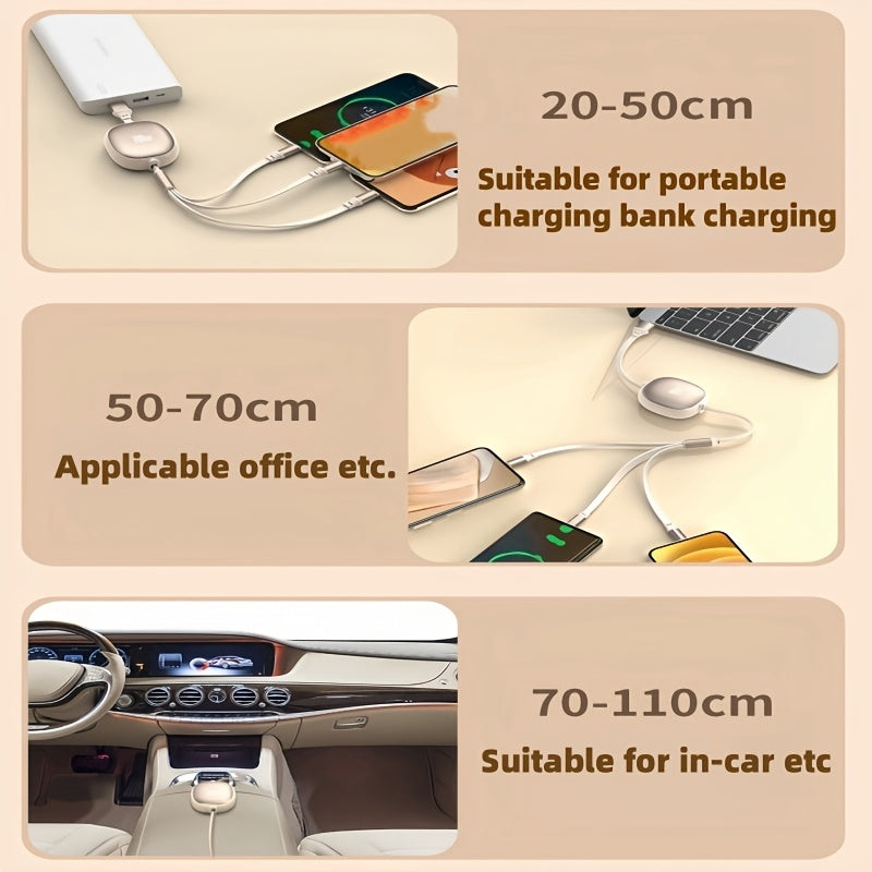 3-in-1 Retractable USB Charging Cable 100W Fast Charging, Compatible with USB to C/Micro USB for iPhone 13/14/12/11/X Huawei Data Sync At 480Mbps USB Power Supply Up to
