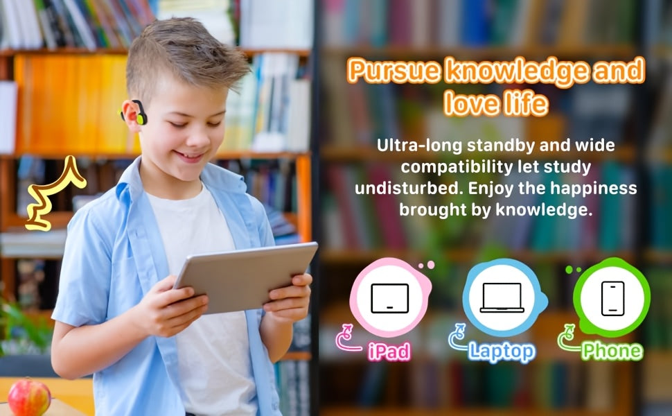 Kids Headphones, Air Conduction Open Ear Headphones, Stereo Sound with Mic, 20H Playtime, Perfect for School And Outdoor Activities
