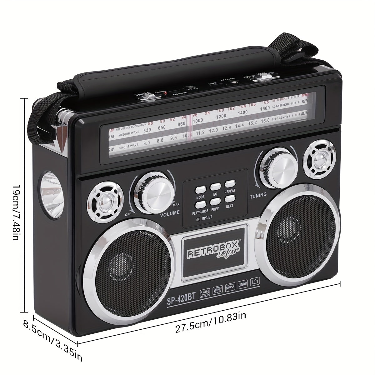 Portable 3-Band Radio with Wireless, Solar Panel, And LED Flashlight, Retro Wireless Speaker, AM/FM/SW Receiver with MP3 Playback, Telescopic Antenna, High Sensitivity, with Leather Handle, AUX/TF/SD, Ideal for Camping