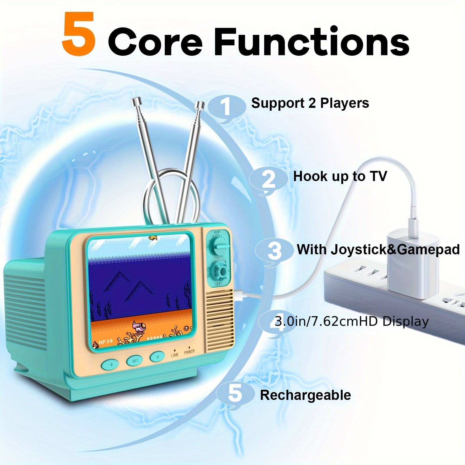 Retro Game Console, 3.0 Inch Portable TV Gaming System, 2 Player Mode, Best Gift for Family And Friends (AV Output Supported)