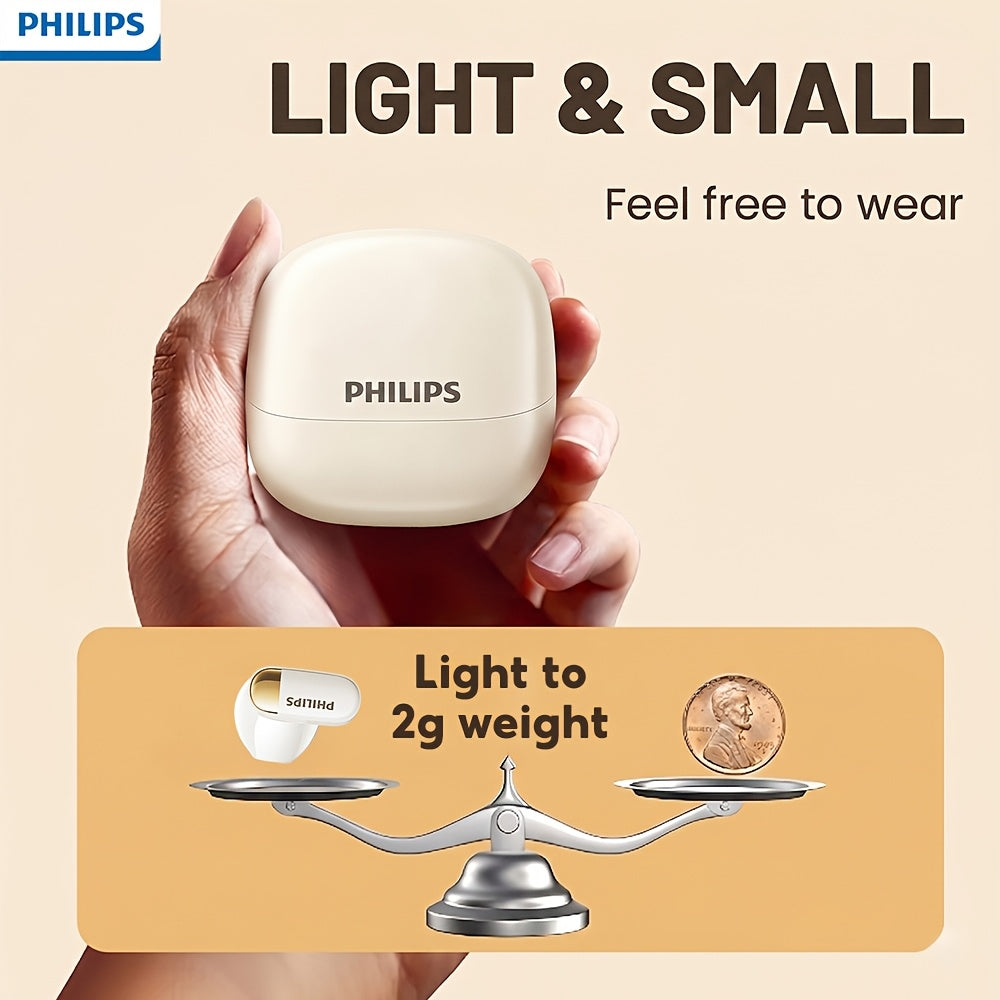 Philips True Wireless Earbuds with LED Power Display - Stereo In-Ear Headphones, Microphone for Calls, Large Capacity Charging Case, Extended Design for All Smartphones, TAT2169