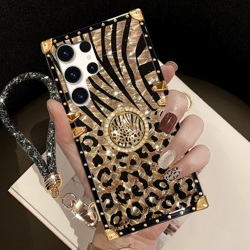 Phone Case: 1 Leopard Patternt Pattern Fashion Brand Anti Drop Rectangular Phone Case. Equipped with A Ring Buckle Bracket. Suitable Compatible with Samsung Galaxy S25Ultra/S25PLUS/S25/S24/ S24FE/S22U/S21U/S24 Ultra 5G/A56 5G/A55/A54/