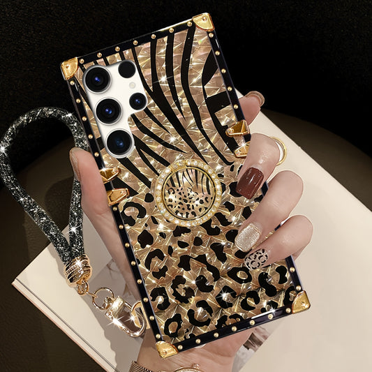 Phone Case: 1 Leopard Patternt Pattern Fashion Brand Anti Drop Rectangular Phone Case. Equipped with A Ring Buckle Bracket. Suitable Compatible with Samsung Galaxy S25Ultra/S25PLUS/S25/S24/ S24FE/S22U/S21U/S24 Ultra 5G/A56 5G/A55/A54/