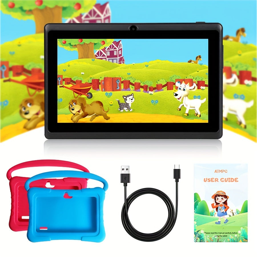 7 Inch Kids Tablet, 2GB RAM 32GB ROM Android 14, 2.4G WiFi, GMS, Eye Protection, Parental Control, Educational, Silicone Case
