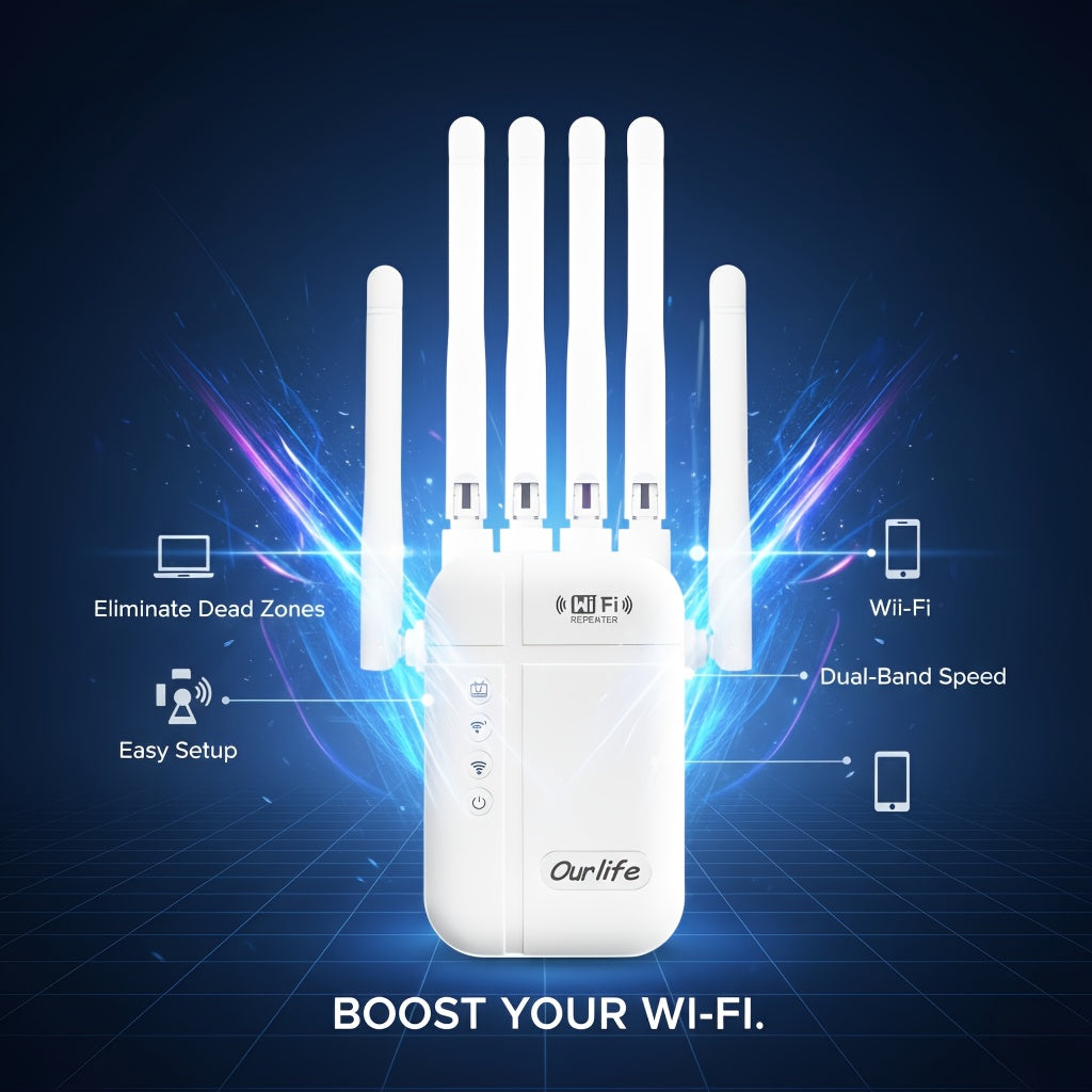 1200Mbps WiFi 6 Mesh Extender & Signal Booster - Dual-Band 2.4GHz/5GHz System with 6-Antenna, One-Touch Setup, Compatible for Smart TVs, Gaming Consoles, Smartphones, Tablets, Smart Home Devices, Whole- Coverage Amplifier