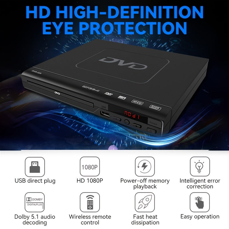 [1080P] Full Region DVD Player With 1080P HD Quality And AV Output, USB Direct Read DVD Player With Smart Error Correction, Suitable For Elderly Easy DVD Player For Home With Remote Control - High Quality Multimedia Playback For Home