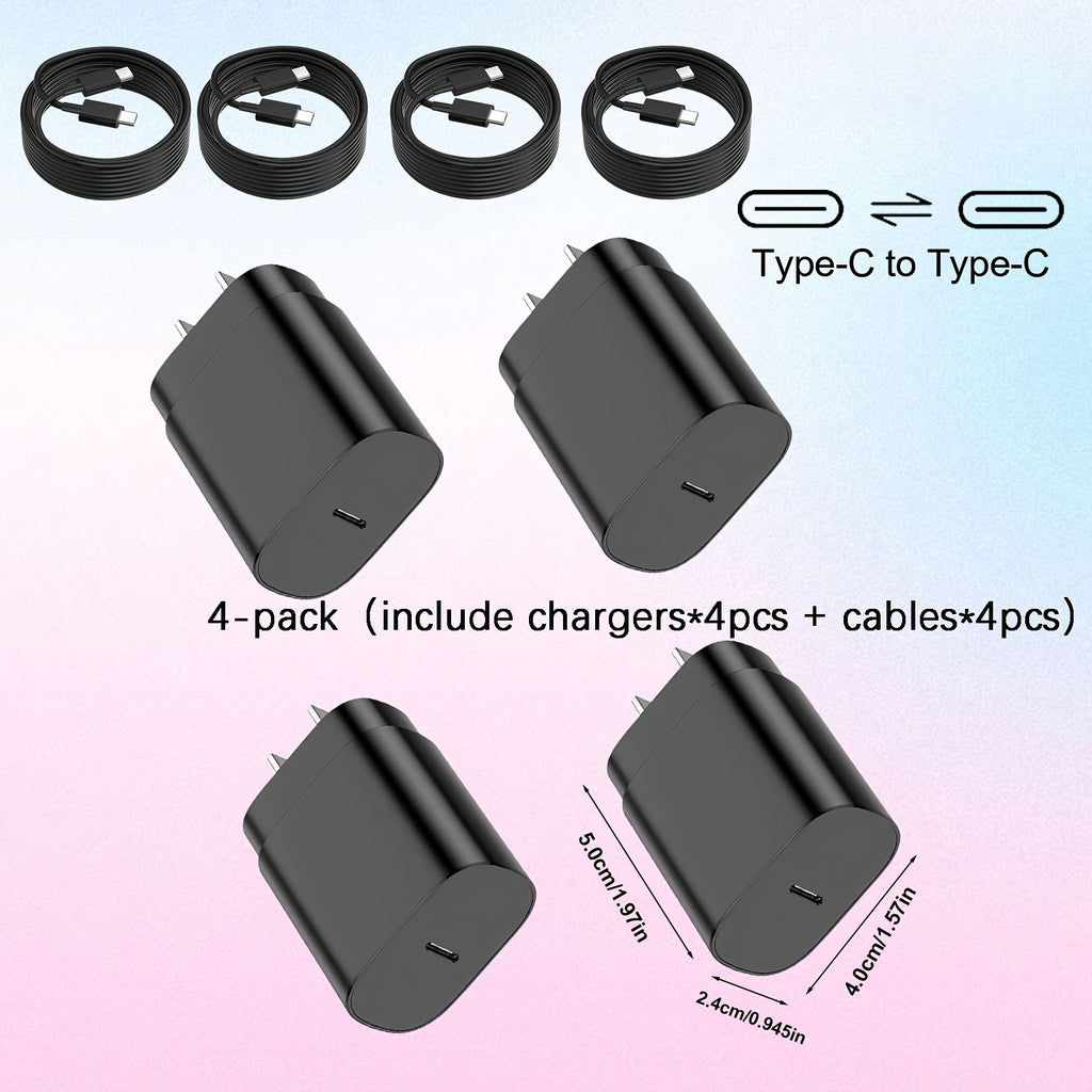 [Fast Charging Set] 4-Pack Type-C Fast Charging Wall Charger And 4Ft Cable Set, Compatible With S23/S22/Note Series