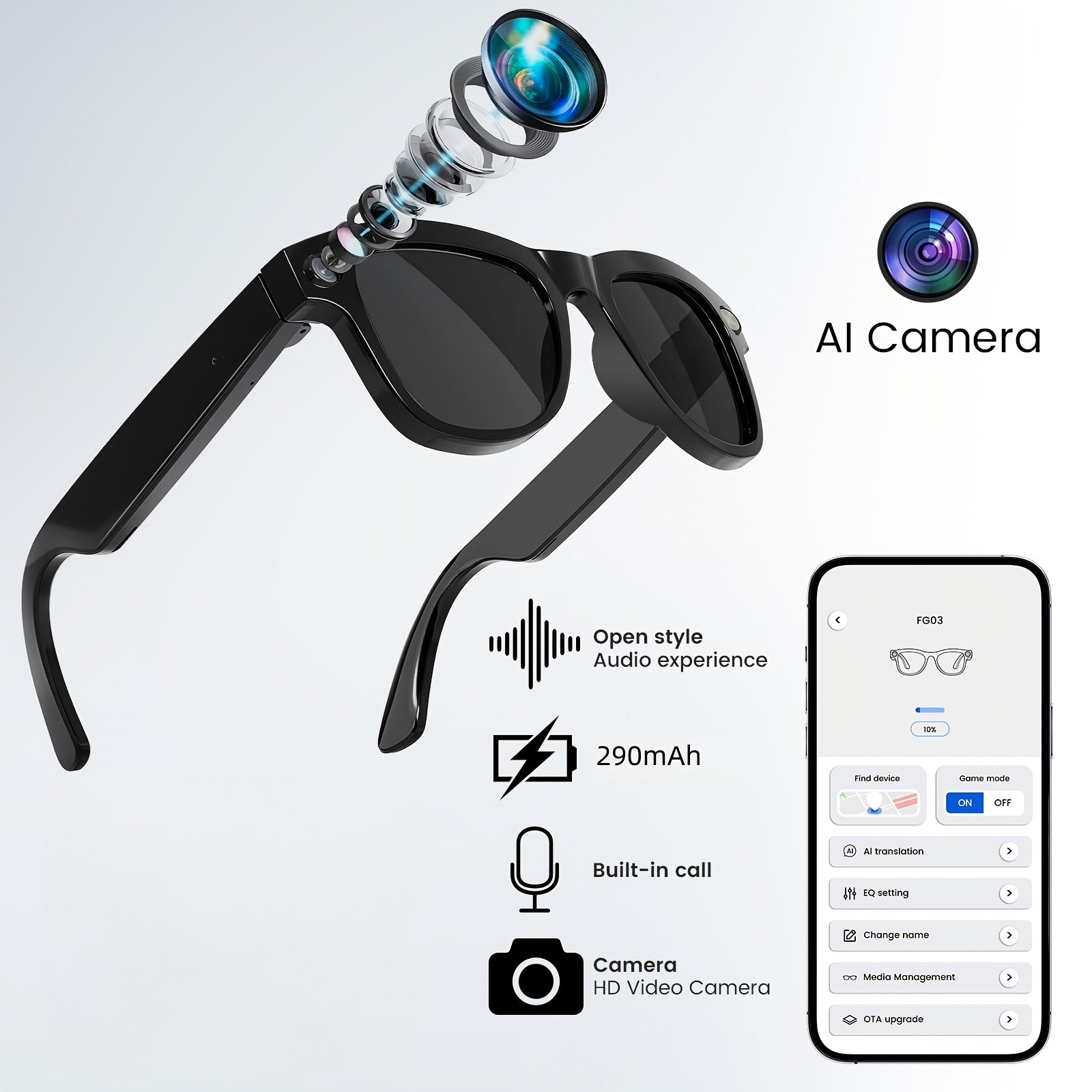 [200MP Dual Cameras] Klzo's Latest Wireless Smart Glasses, Ai-Enabled Camera Glasses with Dual Cameras And 200MP Resolution, Designed for Cycling And Sports Photography. Features Include Ultra-Long Battery Life, High-Fidelity Audio, And Touch-Activated Vo