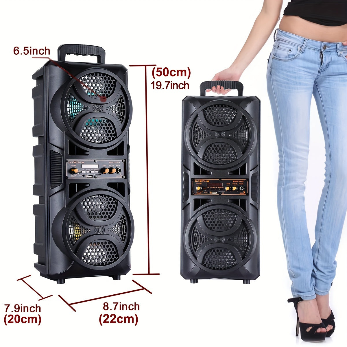 [Portable Wireless Speaker] Portable Wireless PA Speaker System with Dual 6.5" Subwoofer - Powerful Bass Sound with TWS Function, AUX, USB, FM, Wired Microphone Inputs, LED Light, Remote Control, for Outdoor Party, Karaoke, And Other Outdoor Activities