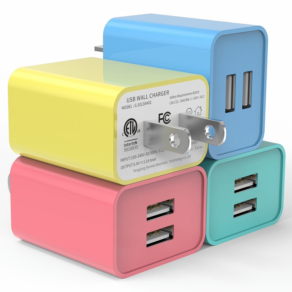 Cube-shaped USB Wall Charger (Groups 2/3/4), 5V/2.1A Dual-port, AC Adapter with Short-circuit Protection, 100-240V US Plug, Compatible with iPhone 17/16/15/14/13/12/SE/11/Pro Max/XS/8 Plus, Google Pixel, Huawei, Xiaomi.